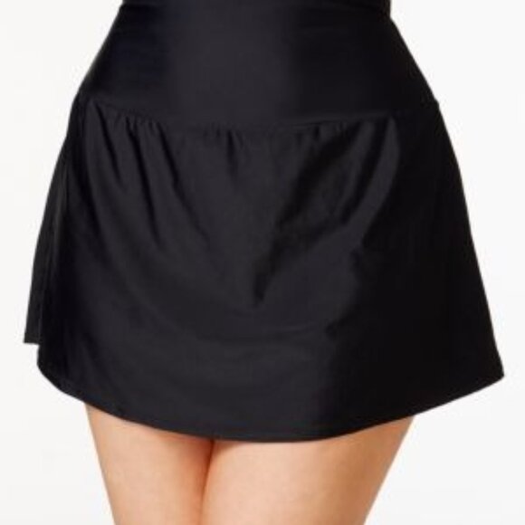 Island Escape Women's Plus Size Swim Skirt Tummy Control High Waist Black Bottom - Picture 1 of 1